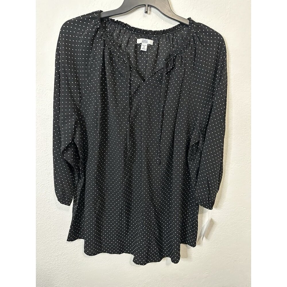 Croft & Barrow Black White Polka Dot Long Sleeve Top Shirt Size 2XL